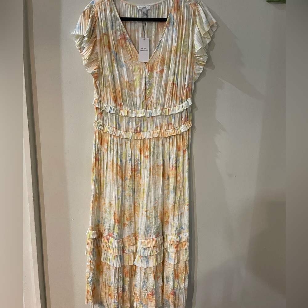 Watercolor Current Air Pleated Midi Dress NWT